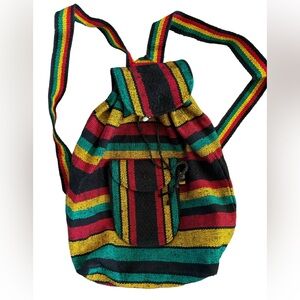 Pinzon Woven Multi Color Stripe Hippie Hobo Beach Mexican Drawstring Backpack